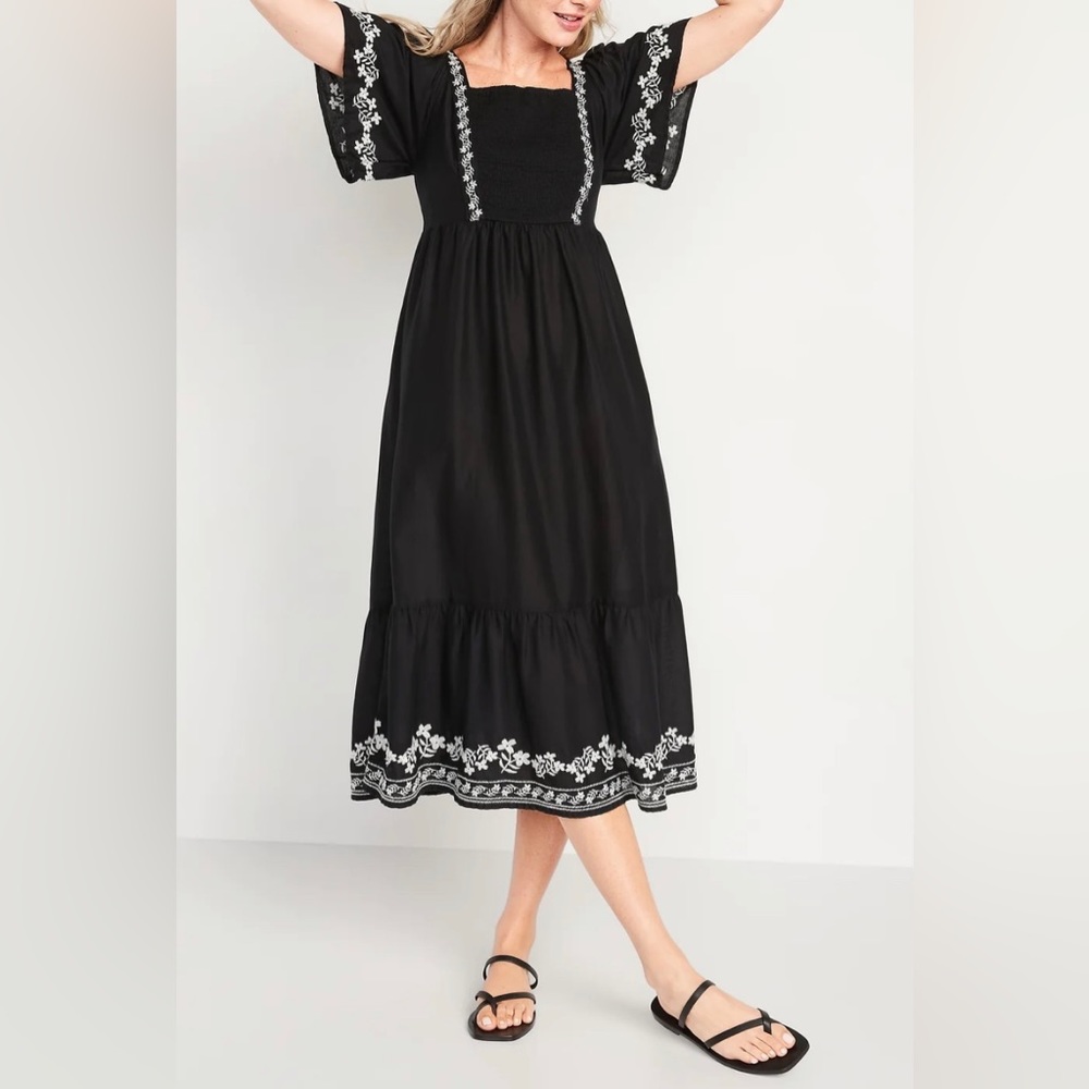Old Navy Fit & Flare Short-Sleeve Midi Dress, Black, XS